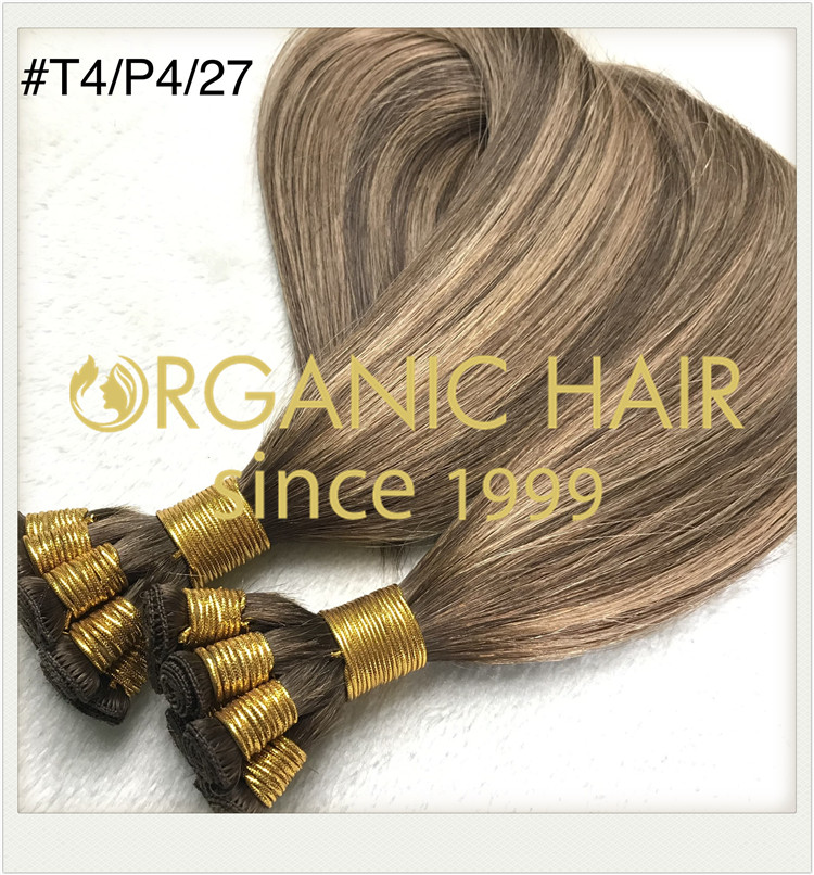 Hand tied weft custom color #T4/P4/27 hair extensions CNY013